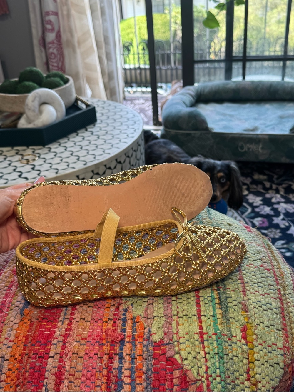 🔱⚜️ Gold Woven Ballet Flats - Women's Slip-On Loafers ⚜️🔱 - Picture 4 of 5